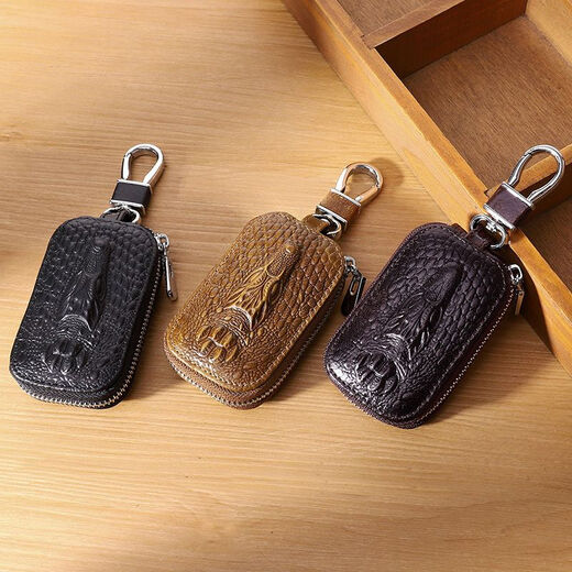 Первый слой Cowhide Car Caue Bag для мужской подлинной кожи простая сумка на молнии для мини -трейлера по талии Ключевой корпус Универсальный черный крокодиловый рисунок (13662)