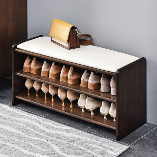 JIAYI solid wood shoe changing stool Nordic home entrance door wearing shoe stool bed end sofa bench can sit shoe stool type shoe cabinet walnut color 80CM