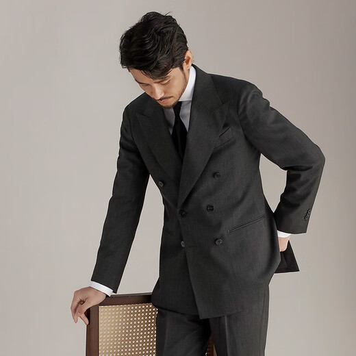 CULTUM high-count worsted wool Italian-style lapel slim suit suit for men's business professional commuting gray suit formal suit dark gray two-piece suit. Please note the pants size yourself 170A /48A