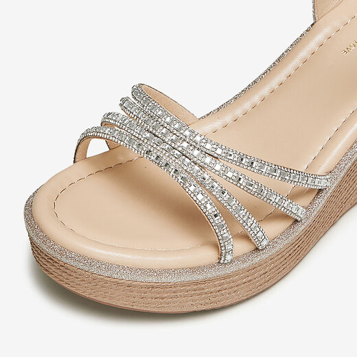 TATA's beautiful wedge sandals for women's vacation strap fashion sandals summer 7MY14BL4 silver 37