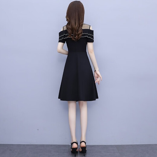 WeiLuoXuan (WeiLuoXuan) 2025 summer new dress for women with ruffle off-shoulder mesh splicing fashionable light luxury temperament covering belly 6231 picture color L Recommended 98-115Jin [Jin equals 0.5 kg]
