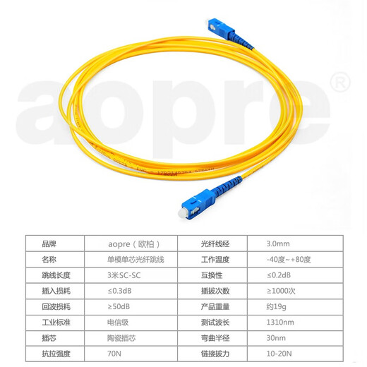 aopre （欧柏互联）电信级光纤跳线单模单芯3米长光纤熔接收发器尾纤 ST-ST 单芯单模/3M
