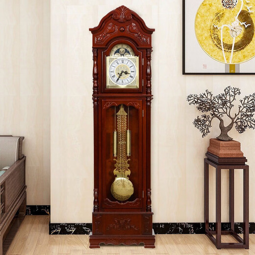 Floor-standing clock Living room home Chinese retro solid wood mechanical time reporting large clock old European sitting clock vertical pendulum clock 9922 mahogany color domestic winding movement