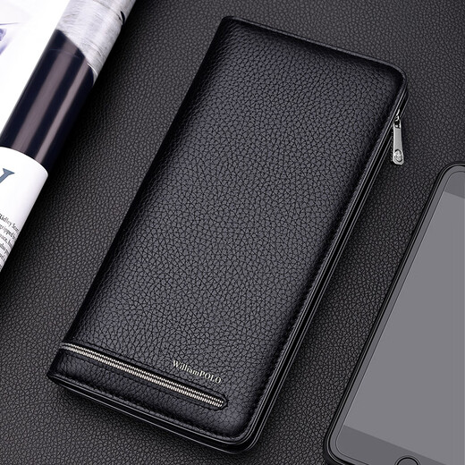 Williampolo La nueva billetera de cuero de vaca de cuero de Williampolo Paul para la larga bolsa de tarjetas de tarjetas largas para hombres, billetera de marca simple de moda, un cepillo antirrobo de lichi