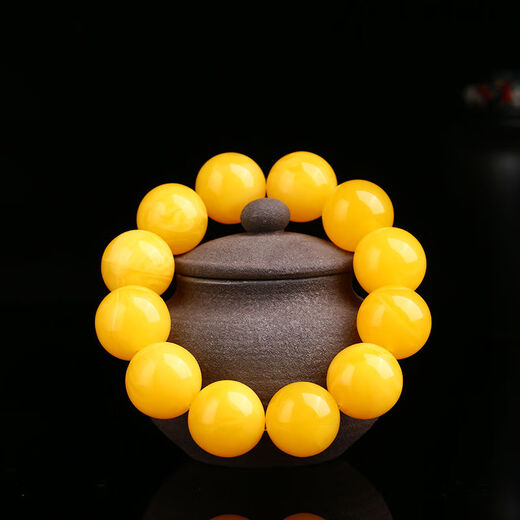 Moshe Baltic chicken fat yellow old beeswax bracelet for men and women, amber raw stone bead bracelet, diameter 16mm (fashionable for men and women), 14 beads