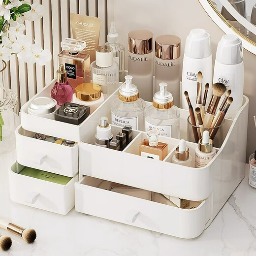 YOUQIN cosmetics storage box desktop dresser storage rack drawer skin care product lipstick storage box dust-proof storage box white upgraded large size three drawers large capacity