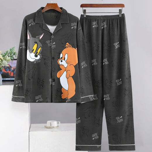 
Modal spring and autumn men's pajamas long sleeves long trousers student cartoon plus size teenager men's men's winter home clothing set 9901 men M(70-100)Jin[Jin equals 0.5 kg] average size