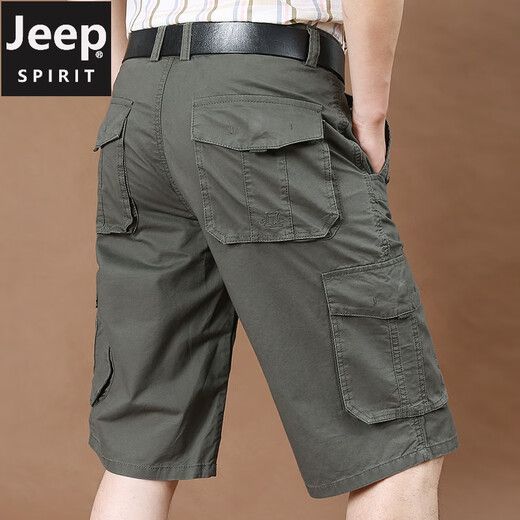 Jeep (JEEP) work shorts men's summer thin pure cotton five-point pants men's large size loose mid-size pants multi-pocket casual shorts 9889 black and blue 40 three feet zero eight