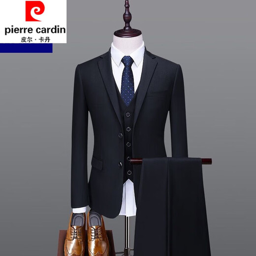 Pier Cardan Anzug Herrener professioneller formeller Verschleißgeschäft schlanker Interview Arbeit Anzug männlicher Bräutigam Hochzeitskleid Marine Blue 2 Knöpfe [Anzug + Hosen + Hemd] l [106-120jin [Jin ist gleich 0,5 kg]]
