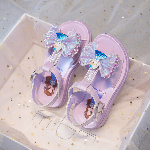 G.duck little yellow duck girls princess sandals 2025 summer new soft-soled crystal shoes girls non-slip children's shoes children's fashion 2723 purple 34 shoe inner length about 21.3cm