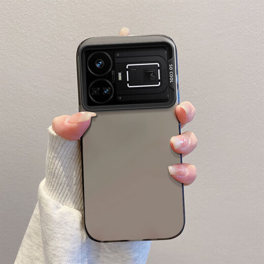 
PINO realme GT5 mobile phone case flash version protective case RMX3888 anti-fall high-end color silver matte silicone feel silky fashion trend innovative hard shell [color silver shell] black + gyroscope bracket Realme GT5