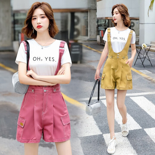 Haonio 2020 new summer style Korean style Internet celebrity denim overalls for women small loose wide-legged casual jumpsuit suit for women trendy pink M