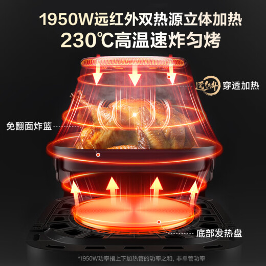 SUPOR Air Fryer Far Infrarot Penetration Heizung Haushalt 6 l Großer Kapazität ohne Flip Fritting Frites Pommes Maschinendampf Tender Fritting Multifunktion Elektrische Frittierin KD60Y883 [National Subvention]