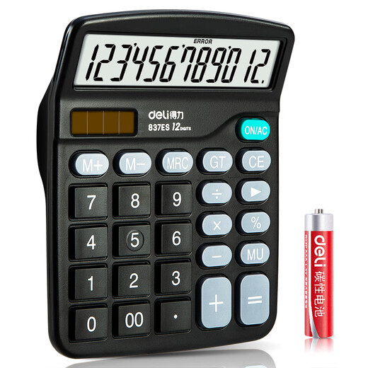 
Deli Desktop Office Calculator Small financial dedicated 12-bit large screen desktop computer Office stationery supplies [Dual power supply] 837ES