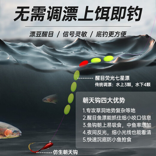 GW traditional fishing seven-star drifting hook line set set sensitive and eye-catching fluorescent bean, grass, carp, crucian carp, fishing line set fishing gear Seven-star drifting line set 4.5m No. 1.5