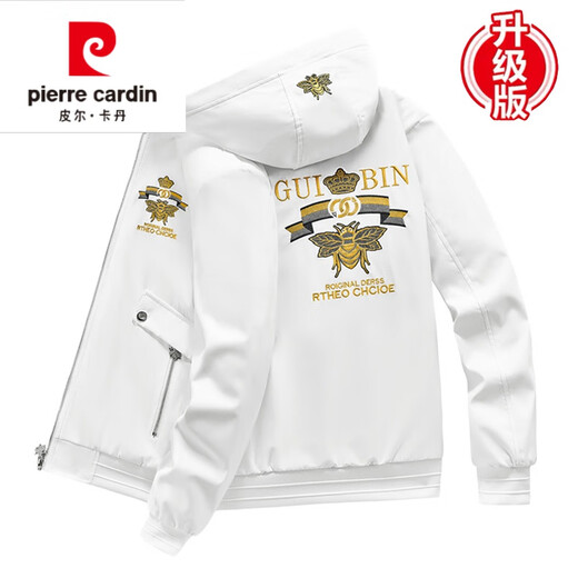 皮尔卡丹（pierre cardin）欧洲站刺绣连帽夹克外套男士春秋季2024新款黑色时尚潮小蜜蜂男装 黑色 PG9888蜜蜂带帽 XL
