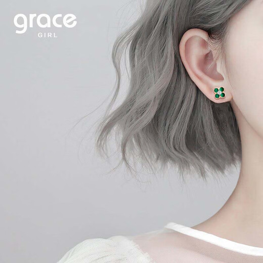 Grace Girl diamond four-leaf clover earrings for women malachite versatile rose gold earrings Chinese Valentine's Day birthday gift for girlfriend