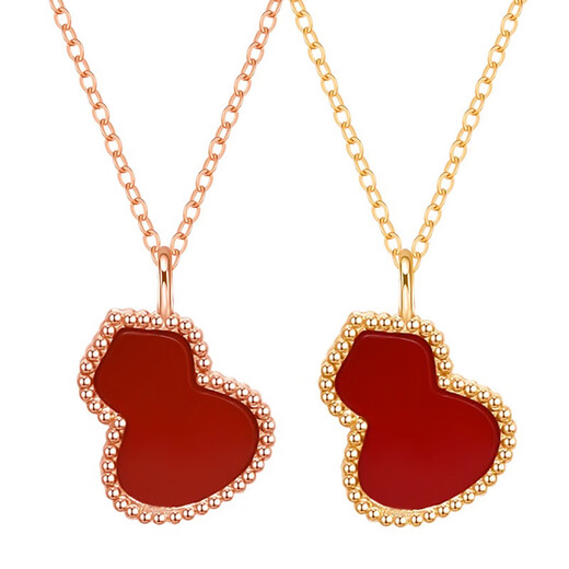 18K gold red agate gourd pendant color gold rose gold gold pendant clavicle chain set chain birthday gift for girls 18K gold gold color (single pendant) medium gourd (red agate)