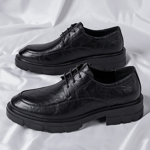 GENAI Men's Business Formal Leather Shoes Boys Genuine Leather Breathable Round Toe Heightening Shoes 8cm Leather Shoes Wedding Wedding Men's Shoes Black Heightening 8CM 40 (250mm)