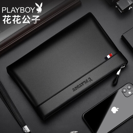 Playboy Playboy Herrenhandtasche, große Kapazität Kupplungsbeutel, Reißverschluss Brieftasche, Business Casual Envelope-Tasche, modische Handtasche, schwarzer Kapazität wasserdichtem Kleidung-resistent verbessertes Handgelenkriemen