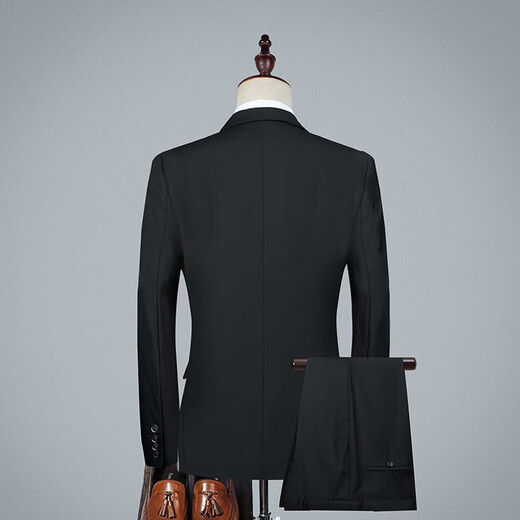 CeiaonKaenu suit suit men's business casual men's professional attire business formal fit groom groomsman wedding dress two-button black two-piece suit | suit + trousers S 165