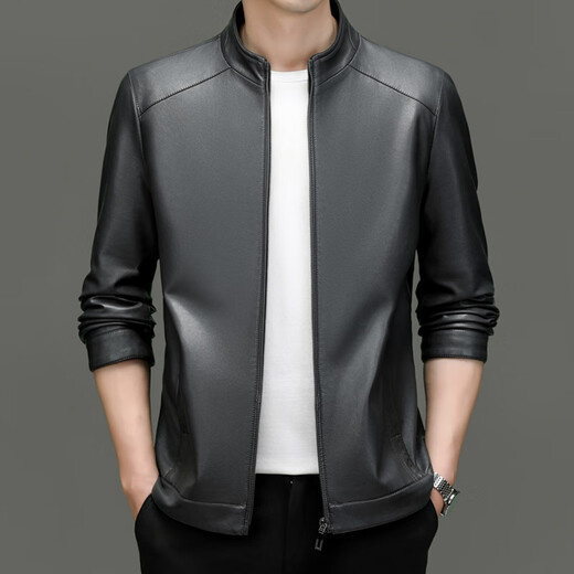 ROMON Haining imitation leather jacket men's winter style young and middle-aged men's leather jacket jacket dad men's velvet stand-up collar motorcycle jacket 2002 black lapel velvet style 175/L recommended 120-140 Jin Jin is equal to 0.5 kg