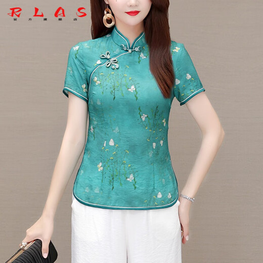 RLAS Summer New Fashion и улучшенная китайская стиль Cheongsam Top Kinding Style Buckle Retro Tang Suit женский топ -тонкий и тонкий 677 абрикосов m