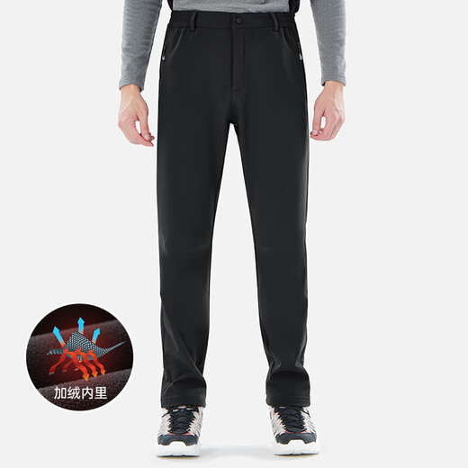TECTOP men's velvet jacket warm windproof soft shell pants hiking pants men's black XL