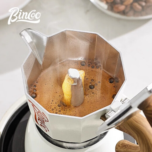 Bincoo Coffee Moka Pot Household Small Italian Espresso Hand-brewed Coffee Pot Hand-Grinder Coffee Maker Coffee Utensil Set [3 Servings] Red and White Moka Pot-3-piece Set 150ml