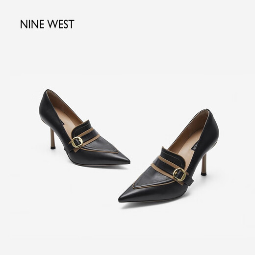 NINE WEST/High heels women's spring and autumn new European and American style urban commuter metal buckle color matching stiletto shoes black 34