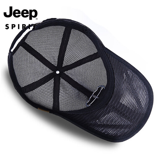 JEEP SPIRIT吉普帽子男士夏季棒球帽速干网眼透气防晒遮阳帽薄款鸭舌帽大头围 黑色 常规码（56-59cm）