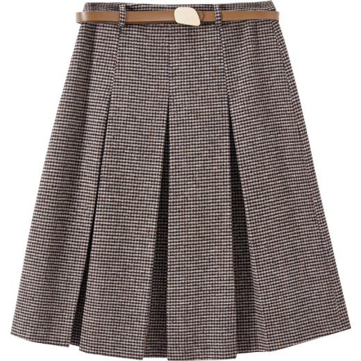 Shandubila retro British style pleated plaid skirt autumn and winter women's loose thickened woolen skirt mid-skirt 104Q32964 apricot brown plaid M