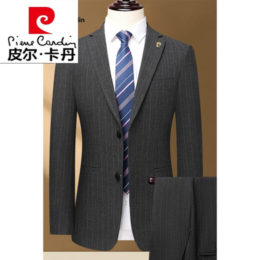 Pierre Cardin brand casual suit suit middle-aged men's business wedding two-piece suit jacket knitted dark gray 6909 striped style 185 yards recommended 150 Jin Jin equals 0.5 kg -160 Jin Jin equals 0.5 kg