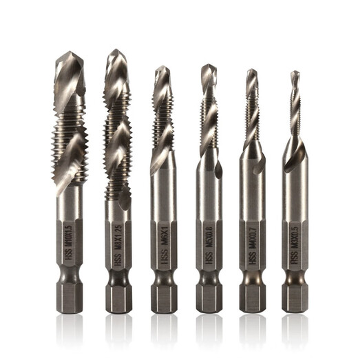 Tap self-tapping drill bit for drilling and tapping machine, thread opener for tapping hexagonal thread spiral set, titanium-plated 4341 composite tap M3+4+5+6+8+10 six pieces