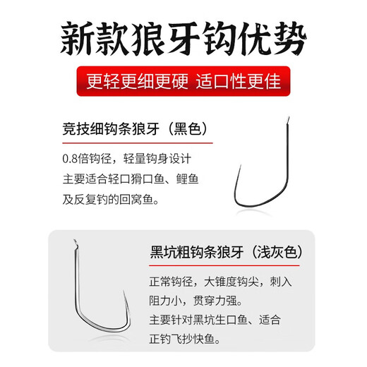 Kawasawa sub-line double hook wolf tooth fish hook competitive black pit anti-tangle fish hook tied set fishing hook finished product complete set of fishing gear competitive wolf tooth thin strip hook 5 lines 0.4-0.6 20 pieces of finished product set