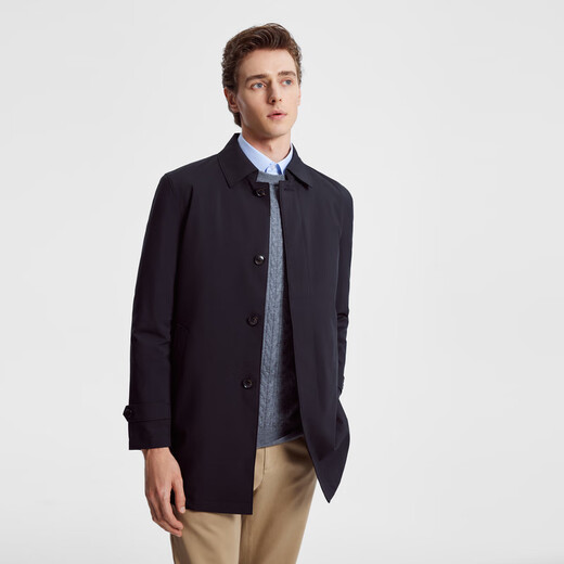 雅戈尔（YOUNGOR）风衣男中长款羽绒风衣可脱卸羽绒内胆两穿风衣 黑色 XL 180/100A