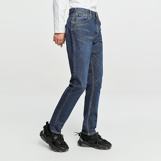 Lee Zhang Linghe endorses classic five-pocket style comfortable mid-rise tapered mid-dark blue men's jeans casual trend mid-dark blue 33