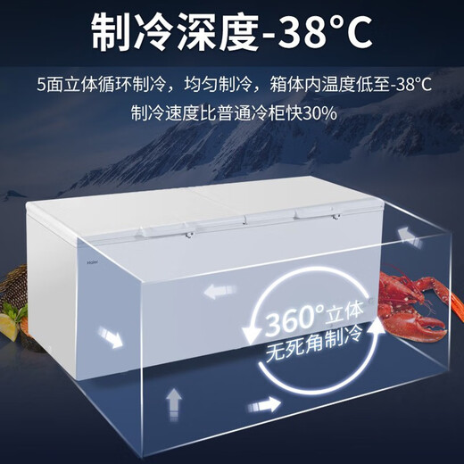 Haier [Grand congélateur commercial] Congélateur Commercial de grande capacité Réfrigération horizontale Dafuhao Qiang Series Cold Double porte ouverte Fruits de mer Ultra-Low Temperature Freezer 829L / Sous-mine-38 ° Contrôle de température rapide / Contrôle de la température de l'ordinateur