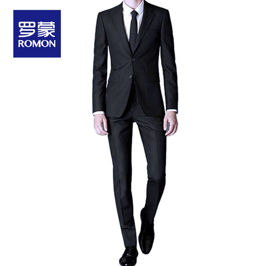 ROMON new suit men's four seasons business slim fit no ironing trendy casual men's small suit single suit top suit jacket warm black double button/single suit/double slit L 175