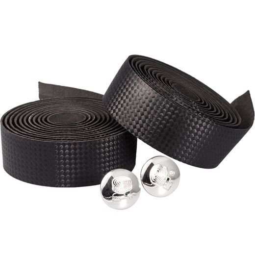 Xing Ziqian road handlebar with bicycle handle non-slip shock-absorbing strap dead fly curved bicycle strap cycling bandage accessories solid color black-double-sided tape + handle plug