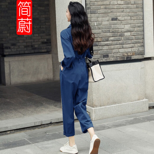 Jian Wei Brand Workwear Jumpsuit Suit Women's 2021 New Spring and Autumn Korean Style Loose Long Sleeve Fashionable Age-Reducing Jumpsuit Blue M