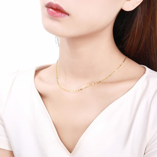 Saturday Fortune (ZLF) 18K gold necklace color gold necklace women's clavicle star chain plain chain K yellow-40+5cm adjustable (0.8-1g) upgraded version