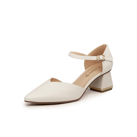 Red Dragonfly Women's Shoes New Pointed Hollow One-Shift Buckle Commuter Single Shoes WFB12040 Bei White 34