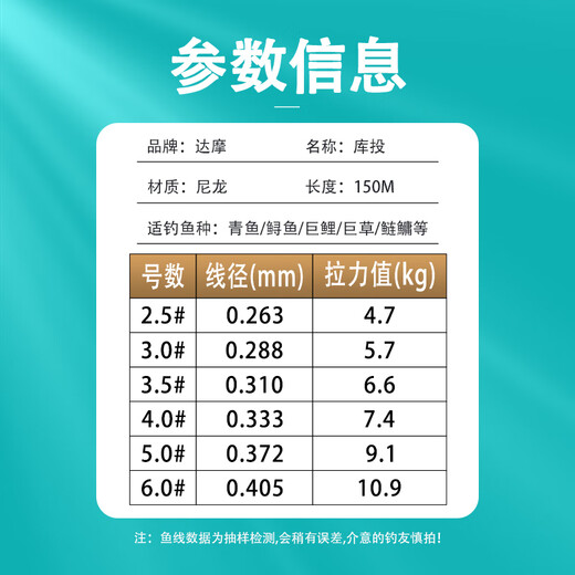 Damo Fishing Line Library Tou Dawu Line Wild Fishing Reservoir Strong Tension Fishing Line 150 Meters Kutou Dawu Line (General Purpose) No. 4.0