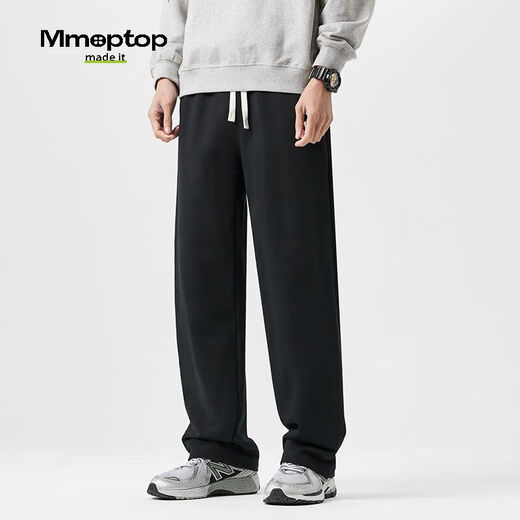 MMOPTOP winter velvet thickened warm casual pants men's loose straight wide-leg sports trousers 888JR black XL