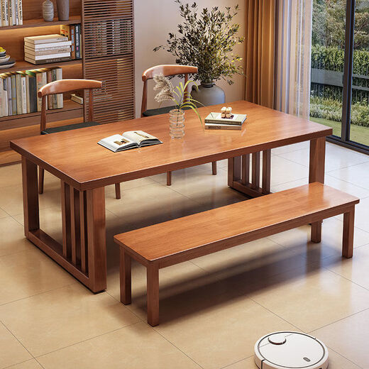Page Taro 2025 new Chinese style home living room dining table integrated large table simple solid wood multi-person reading table workbench CR9901# walnut color single table 140x80x75