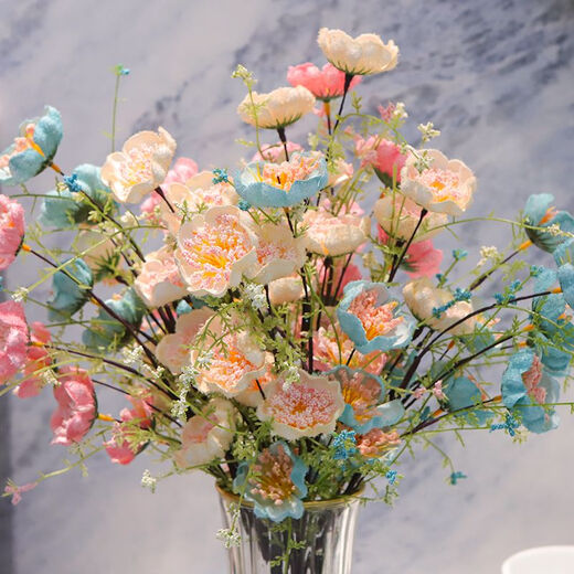 Xushansi hibiscus artificial flower azalea butterfly love flower white butterfly dried flower guest decoration living room TV cabinet dining table flower arrangement colorful butterfly hibiscus 5 pink