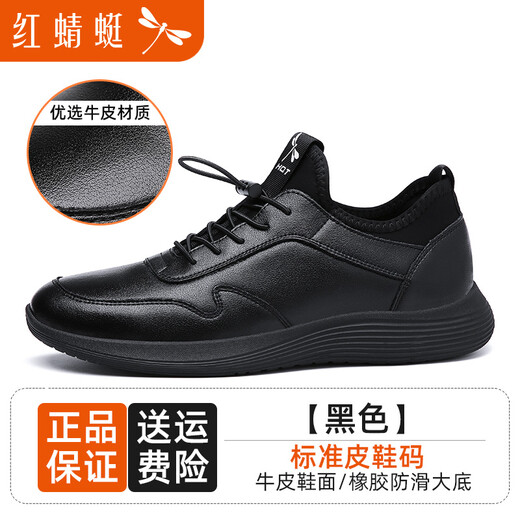 RED DRAGONFLY Men's Shoes Business Casual Leather Shoes British Soft Cowhide Leather Velvet Warm Fashionable Versatile Shoes Men's Soft Sole Sports Shoes C0191257-2 Black Velvet 42