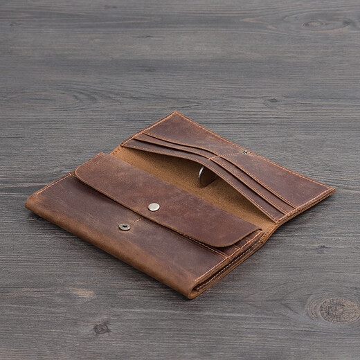 Manniqson Brand Herren Brieftasche Langer Retro Crazy Horse Leder Mobiltelefon Tasche Echt Leder Kopfschicht Cowhide Id Bag Dunkelbraun