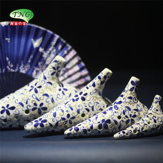 Taiwan TNG ocarina twelve holes mid-tone C ocarina blue and white porcelain gold 12 hole three-tube stage professional performance level professional performance gift-set four-piece set [AC/SF/SG/SC]